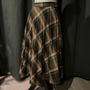 Vintage Plaid Pleated Midi Skirt
